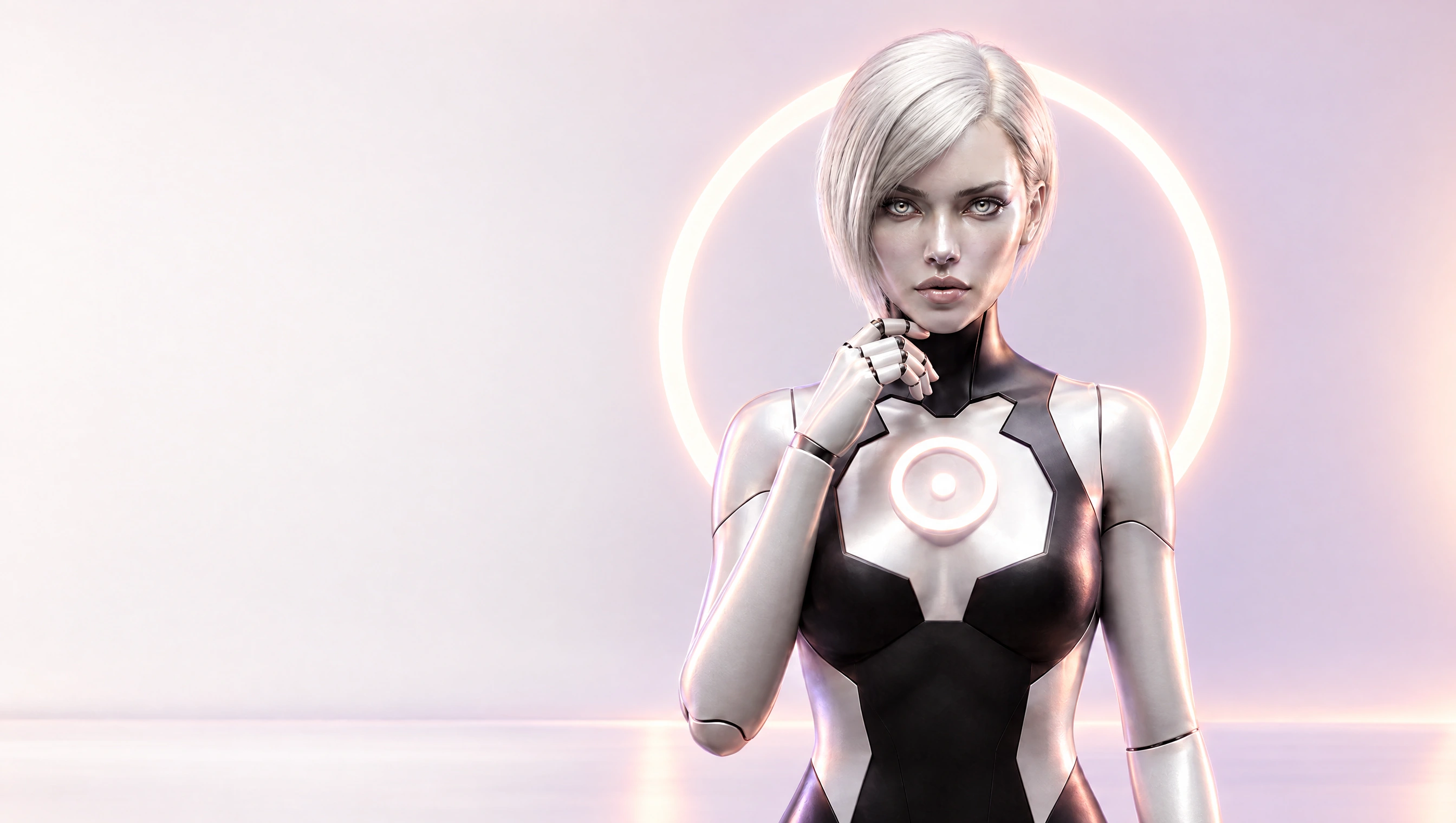 Silver Obsedia humanoid in blush and rose light
